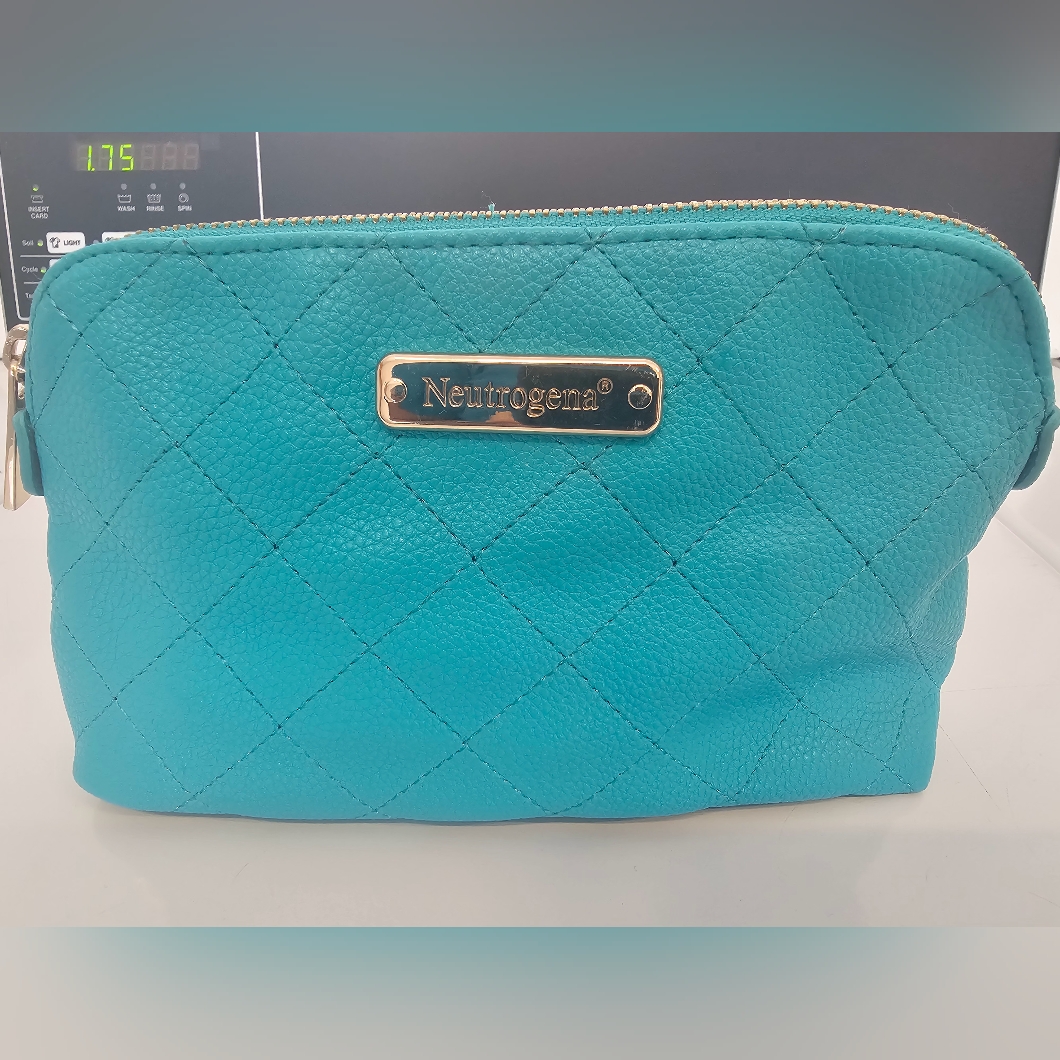Neutrogena Teal Blue Aqua Stitched Makeup Bag Pouch Purse Toiletries